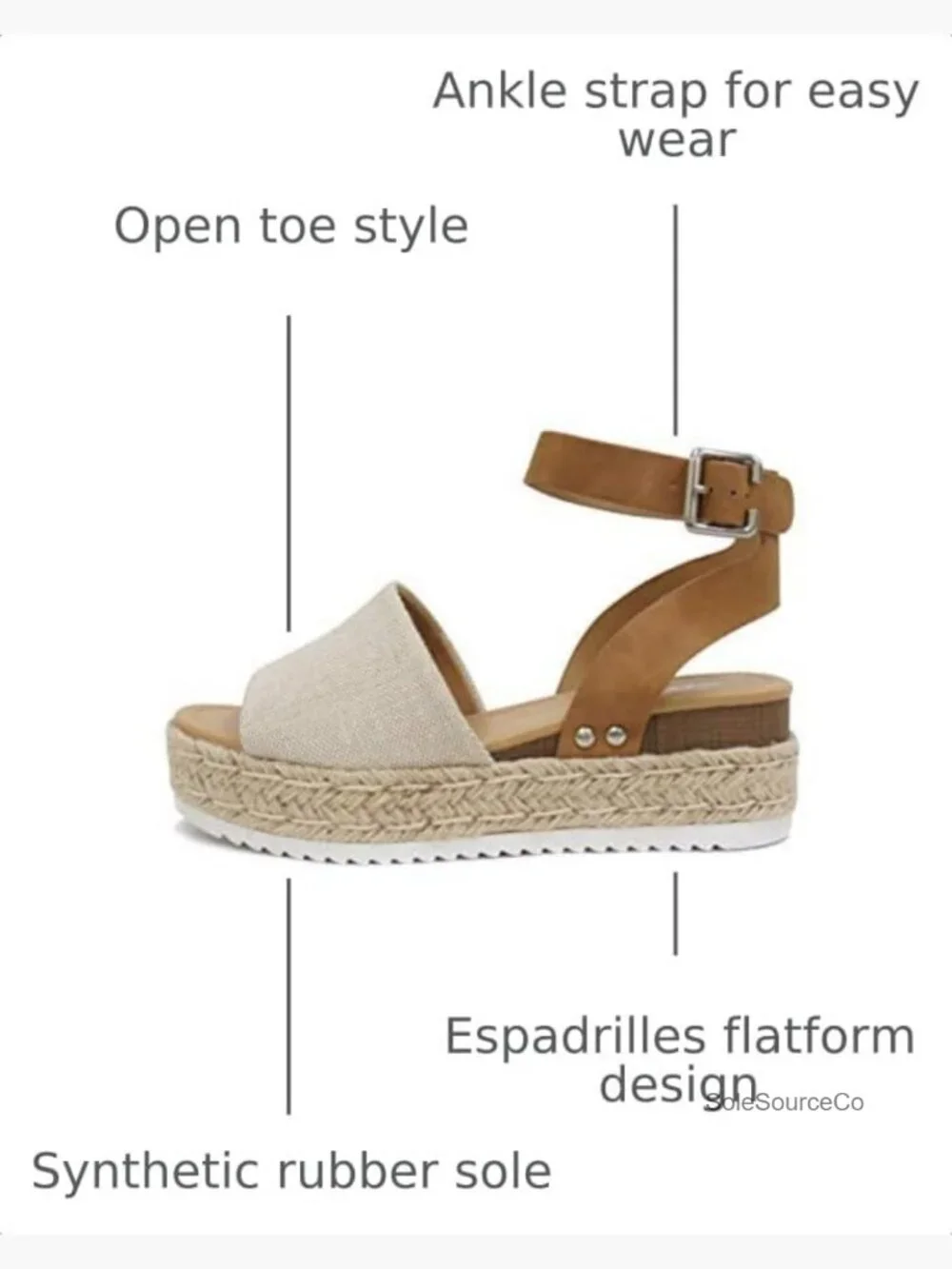 Open Toe Espadrille Wedge Sandals Ankle Strap Platform Flatform Casual